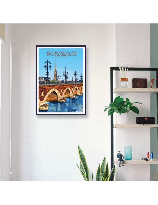 Bordeaux Pont de pierre – Poster affiche – image encadrée