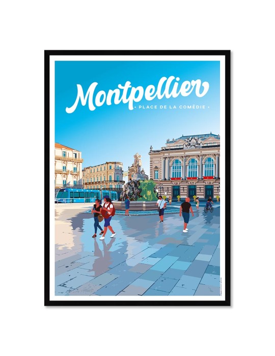 Montpellier Place de la comédie – Poster affiche – image encadrée
