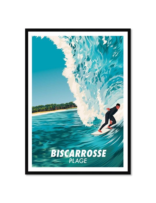 Biscarrosse Plage Surfer – Poster affiche – image encadrée