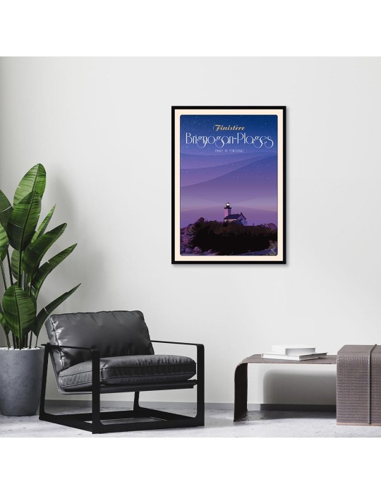 Brignogan-Plages Phare de Pontusval Nuit – Poster affiche – image encadrée