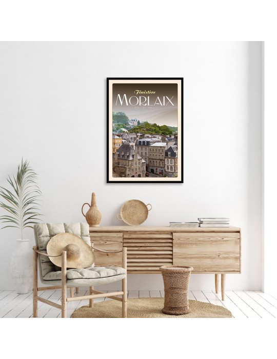 Morlaix Place des Otages - Poster affiche – image encadrée