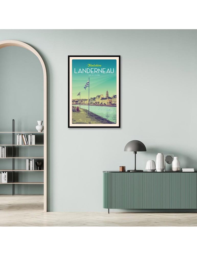 Landerneau - Rive de L'Elorn "Ville" - Poster affiche – image encadrée