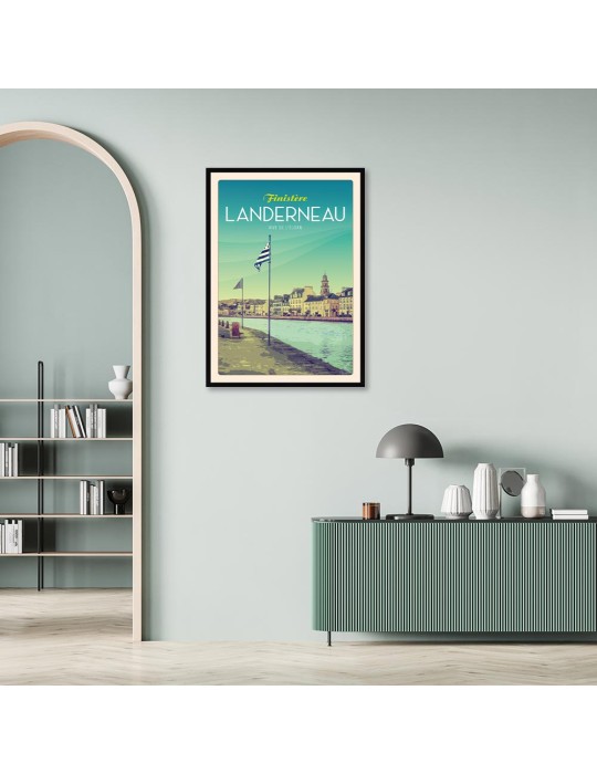 Landerneau - Rive de L'Elorn "Ville" - Poster affiche – image encadrée