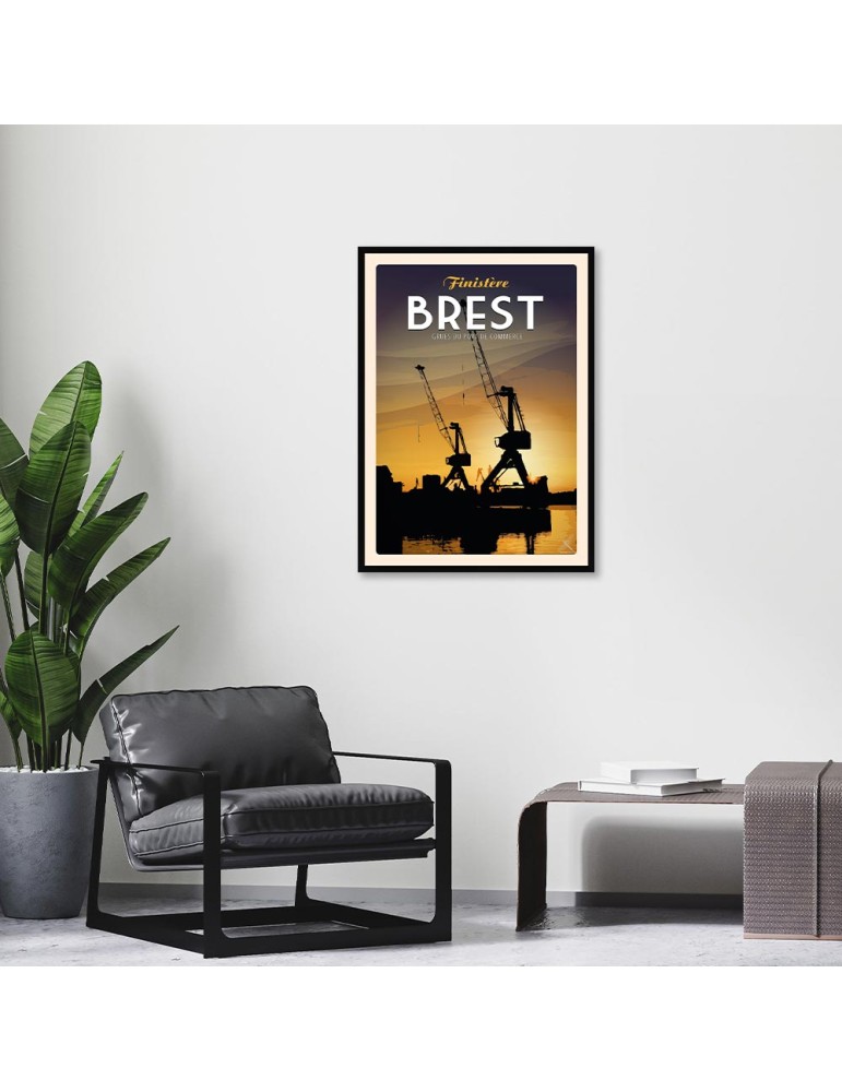 Brest - Grues du port de commerce - Poster affiche – image encadrée
