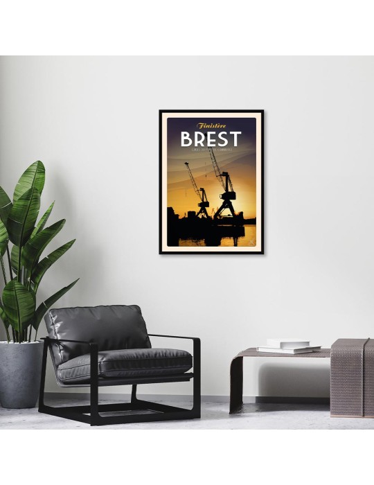Brest - Grues du port de commerce - Poster affiche – image encadrée