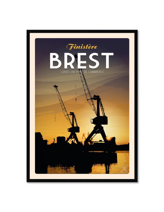 Brest - Grues du port de commerce - Poster affiche – image encadrée