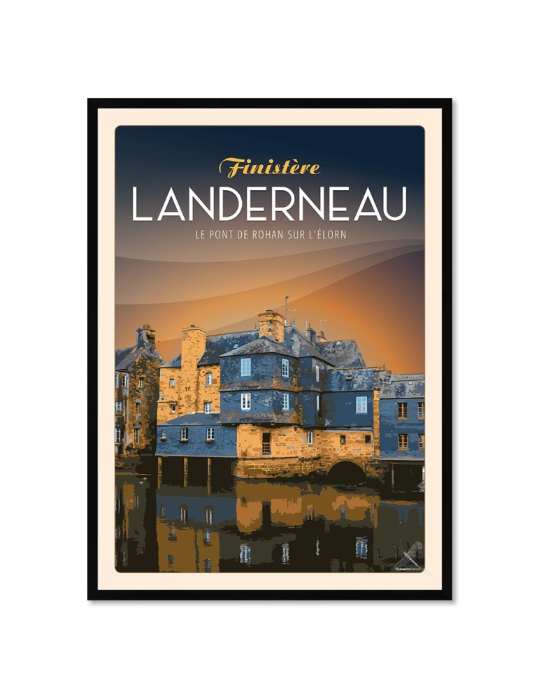 Landerneau - Le Pont de Rohan Nuit - Poster affiche – image encadrée