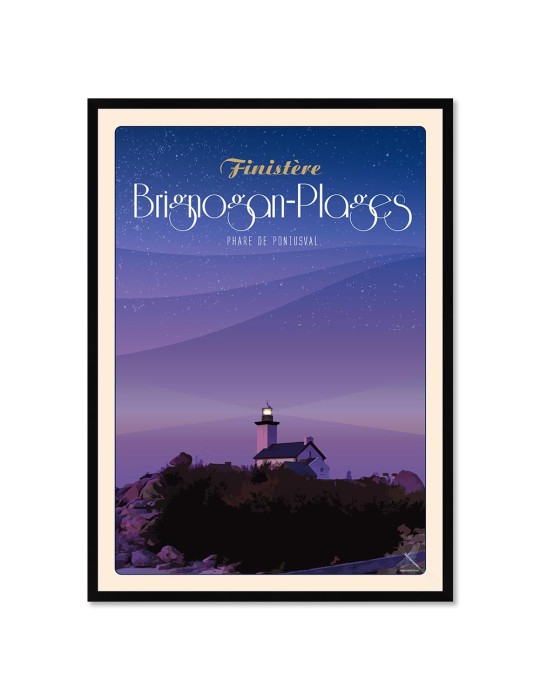Brignogan-Plages Phare de Pontusval Nuit – Poster affiche – image encadrée