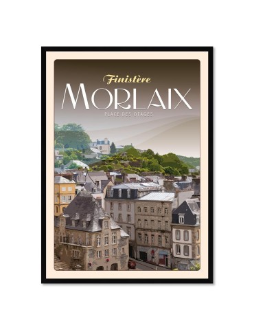 Morlaix Place des Otages - Poster affiche – image encadrée