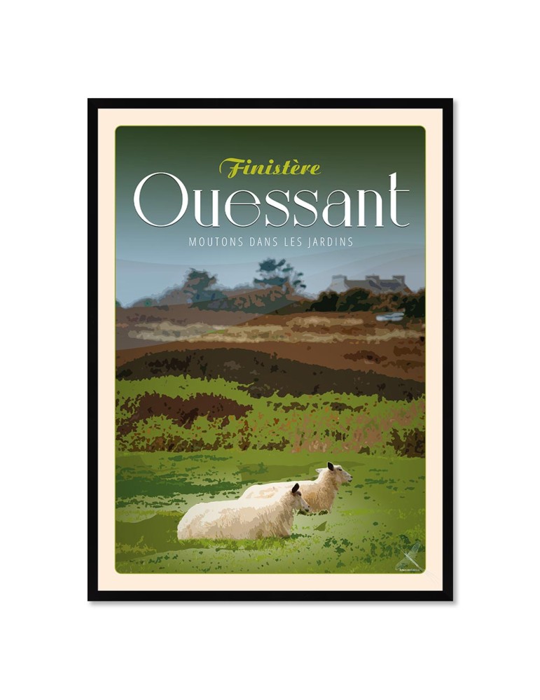 Ouessant Moutons dans les jardins - Poster affiche – image encadrée