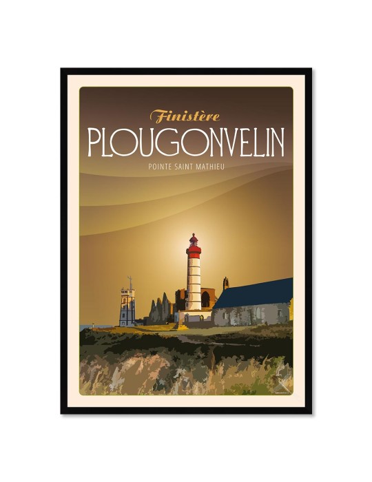 Plougonvelin Pointe Saint Mathieu Soirée - Poster affiche – image encadrée