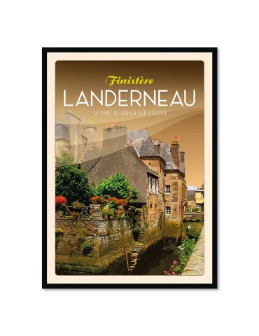 Landerneau Le Pont de Rohan sur L'Elorn - Poster affiche – image encadrée