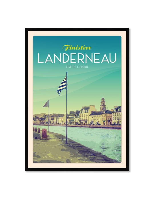 Landerneau - Rive de L'Elorn "Ville" - Poster affiche – image encadrée