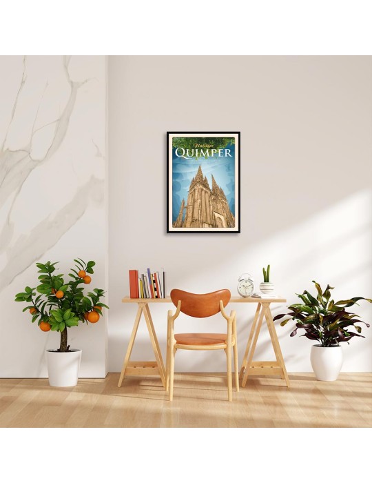 Quimper - Cathédrale Saint Corentin - Poster affiche – image encadrée