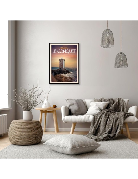 Le Conquet - Phare de Kermorvan "en soirée" - Poster affiche – image encadrée