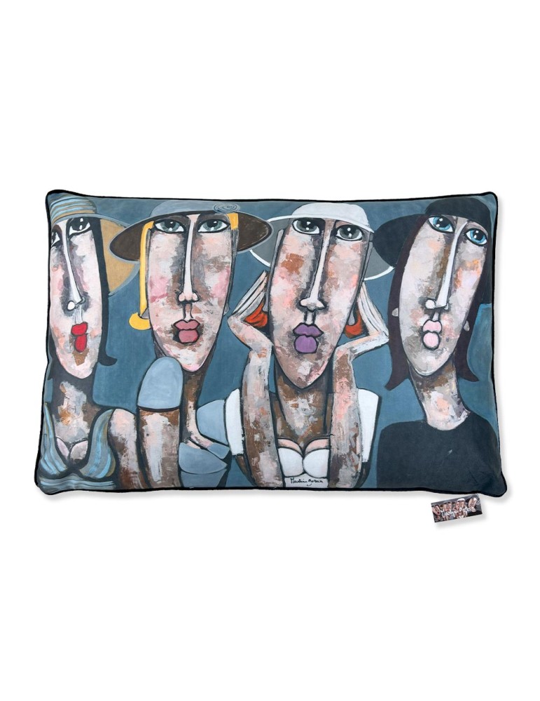 Les Filles aux chapeaux Bleus - Martine Gonnin - Coussin