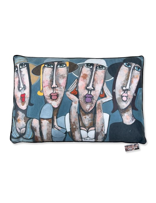 Les Filles aux chapeaux Bleus - Martine Gonnin - Coussin