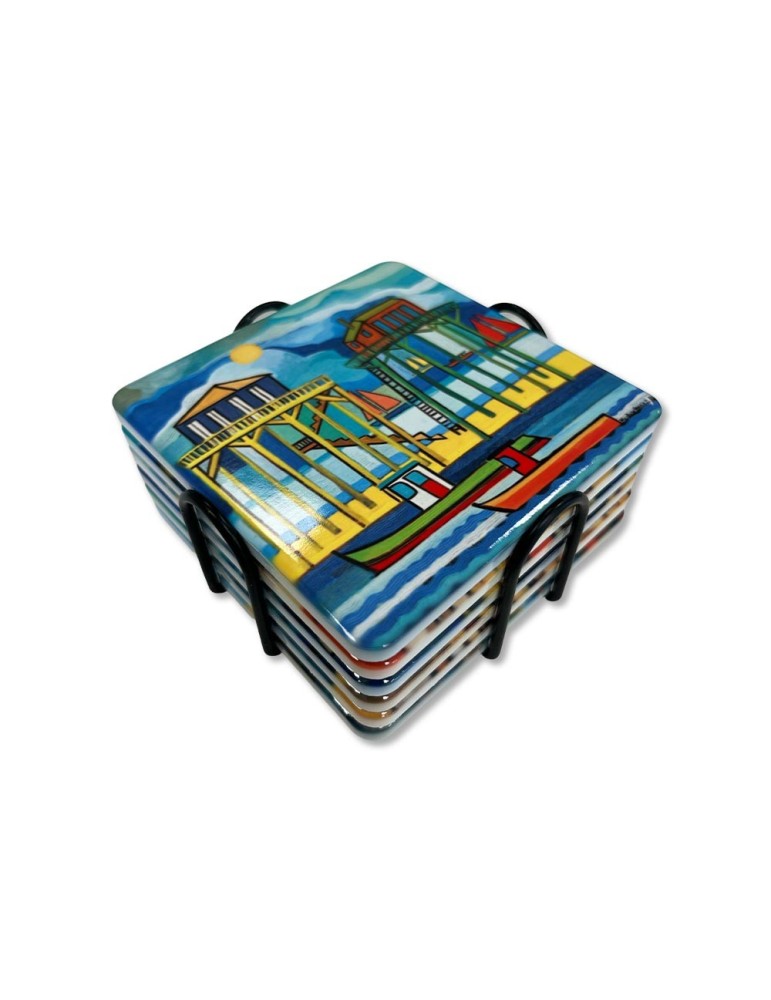 Lot de 6 sous-verres - Martine Gonnin - collection Pinasses