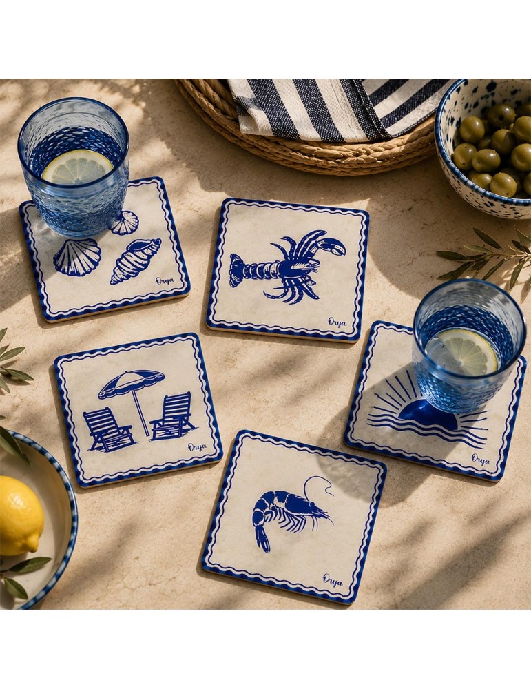 Lot de 6 sous-verres - Orya - collection Bleu d'été