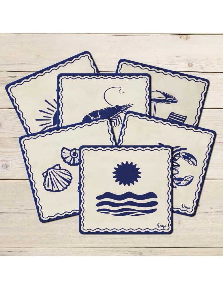 Lot de 6 sous-verres - Orya - collection Bleu d'été