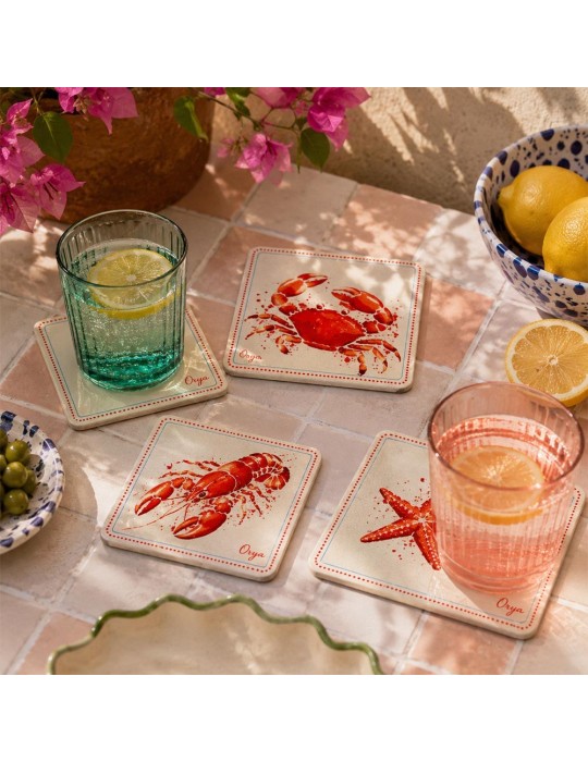 Lot de 6 sous-verres - Orya - collection Rouge Atlantique