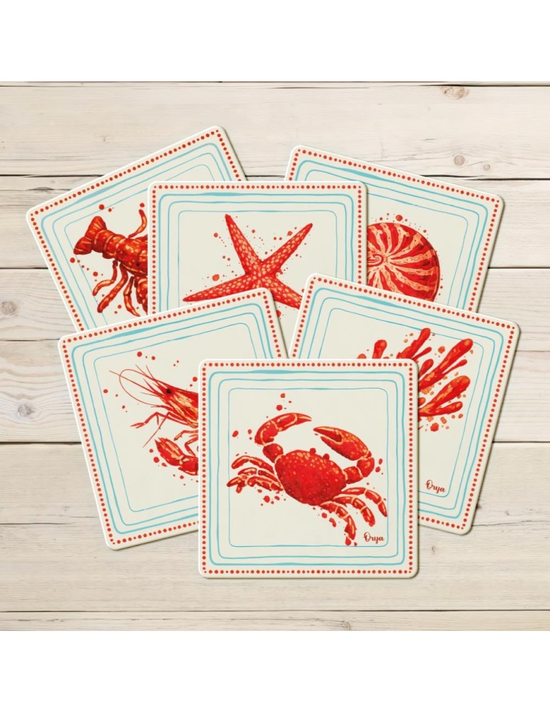 Lot de 6 sous-verres - Orya - collection Rouge Atlantique