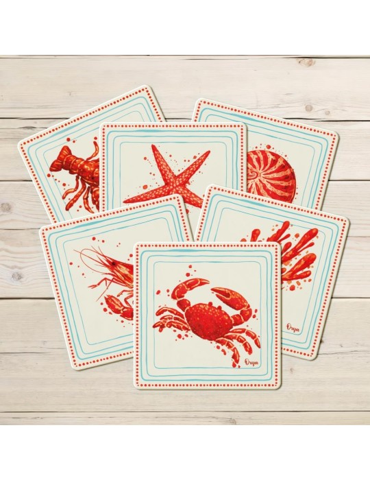 Lot de 6 sous-verres - Orya - collection Rouge Atlantique