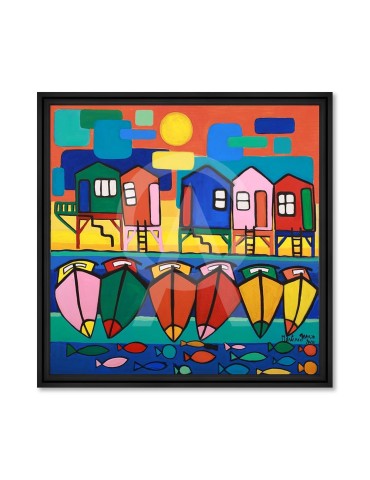 Cabanes et pinasse orangées – Martine Gonnin